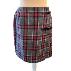 Vintage Casual Corner Plaid Skirt with Straps Size 10 Gray and Red Academia